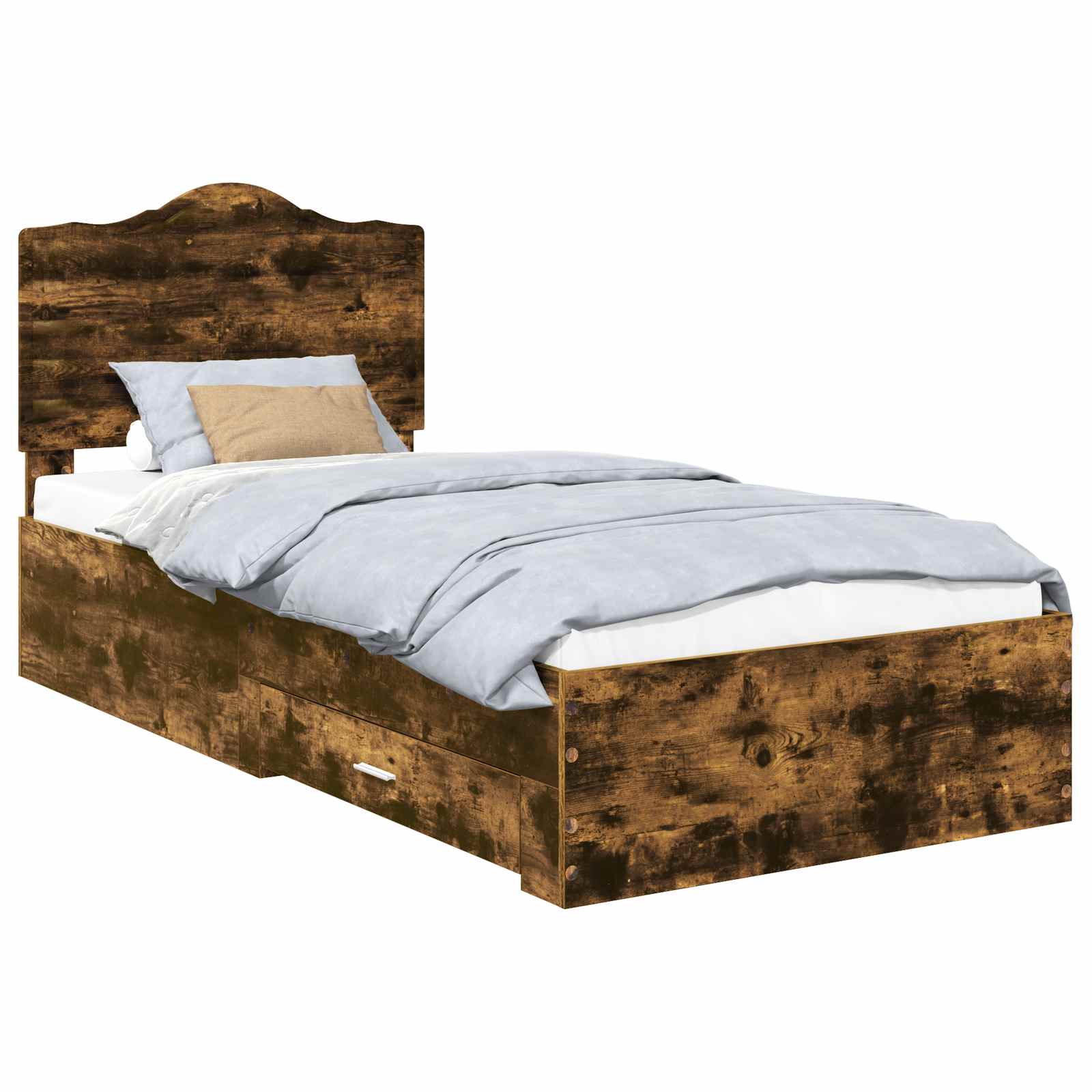 Bedframe met hoofdeinde Gerookt eiken 100 x 200 cm Bewerkt hout is nu te koop bij PeponiXL, paradijselijk wonen!