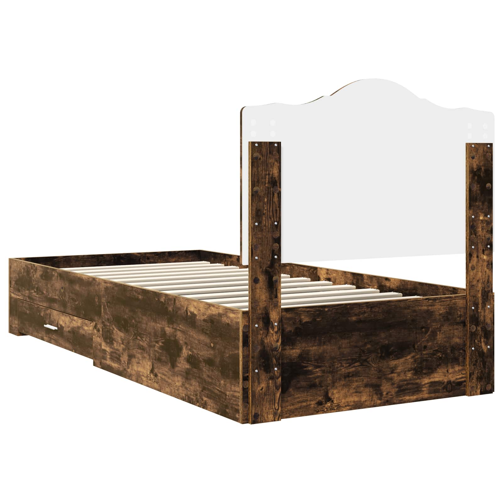 Bedframe met hoofdeinde Gerookt eiken 100 x 200 cm Bewerkt hout is nu te koop bij PeponiXL, paradijselijk wonen!
