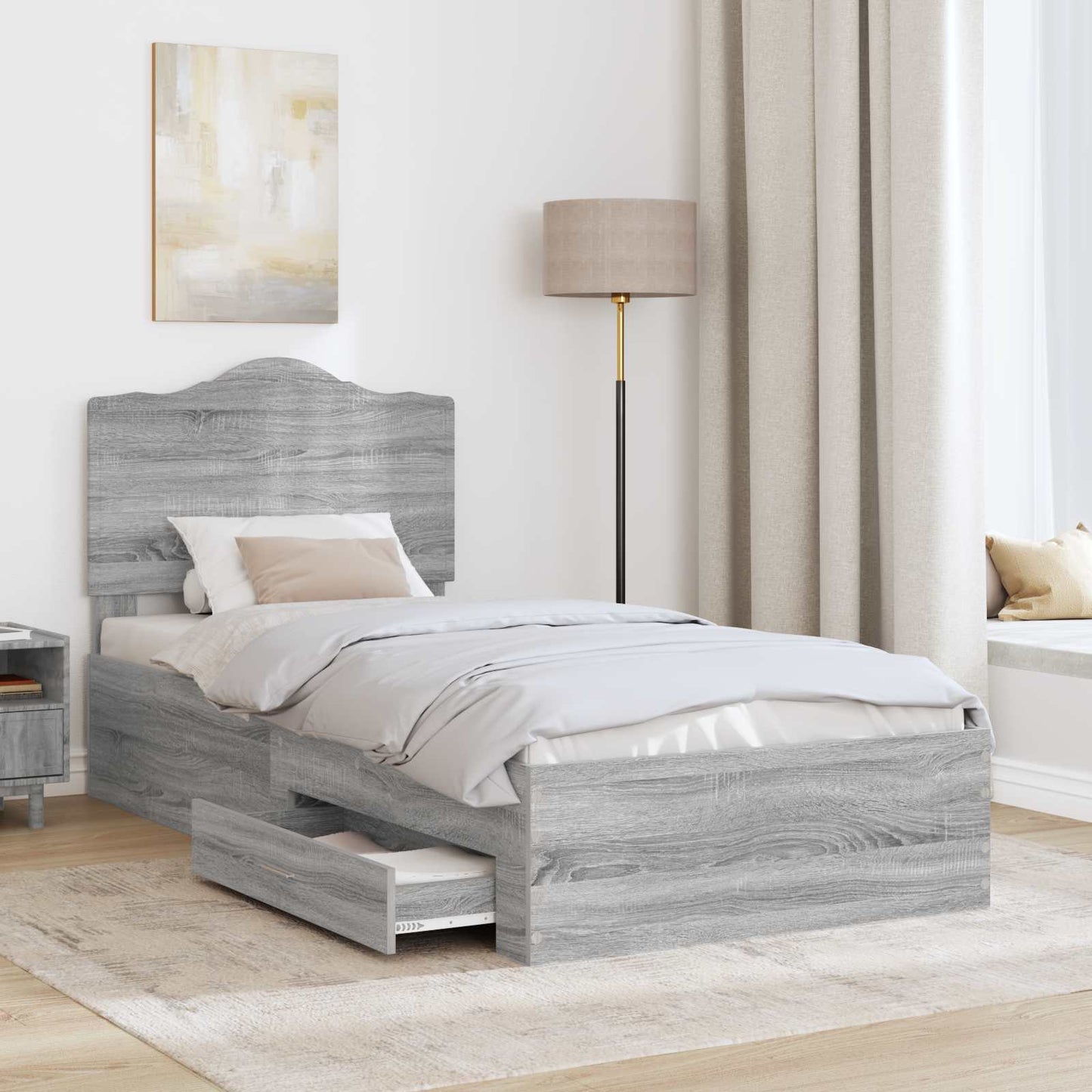 Bedframe met hoofdeinde Grijs Sonoma 100 x 200 cm Bewerkt hout is nu te koop bij PeponiXL, paradijselijk wonen!