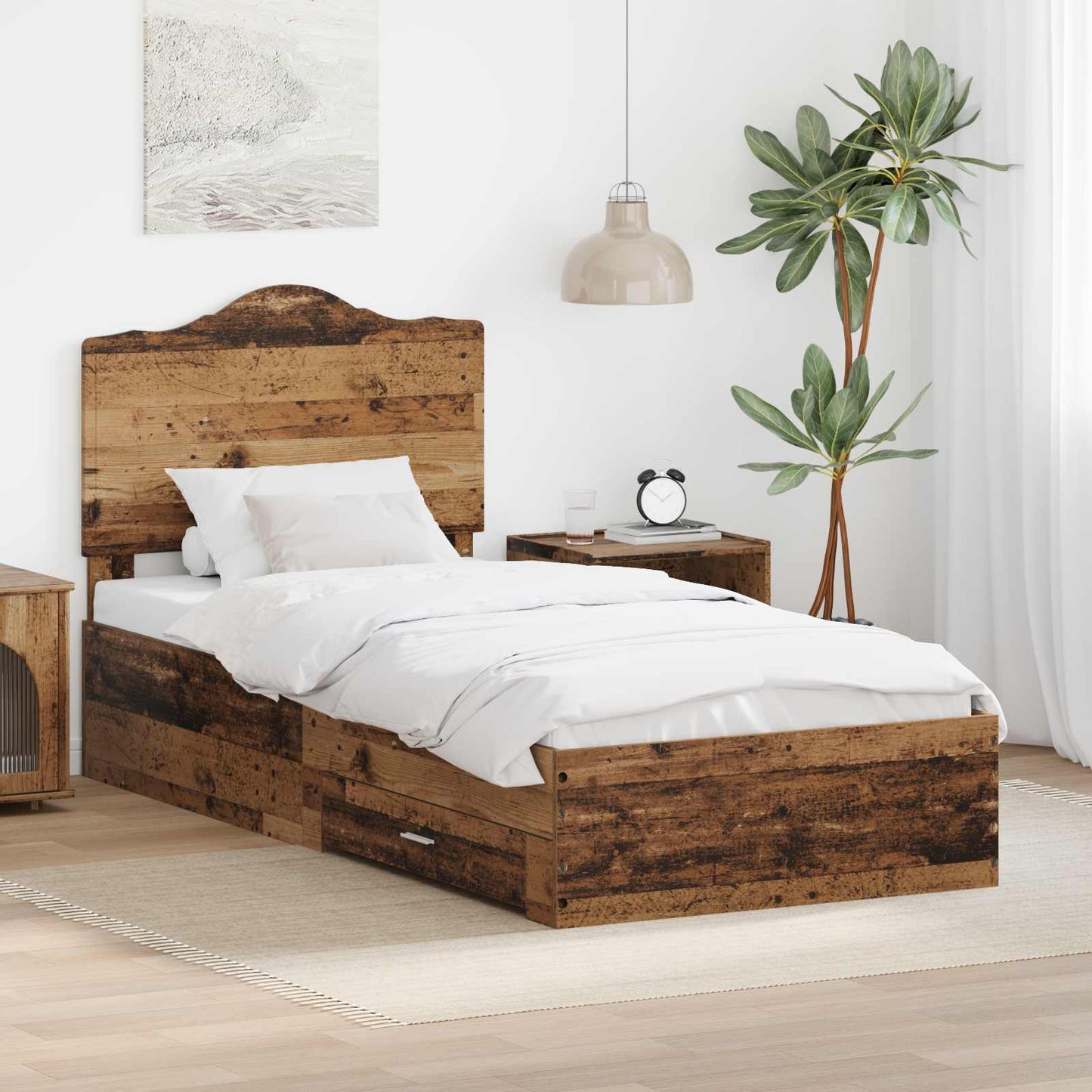Bedframe met hoofdeinde Oudhout 100 x 200 cm Bewerkt hout is nu te koop bij PeponiXL, paradijselijk wonen!