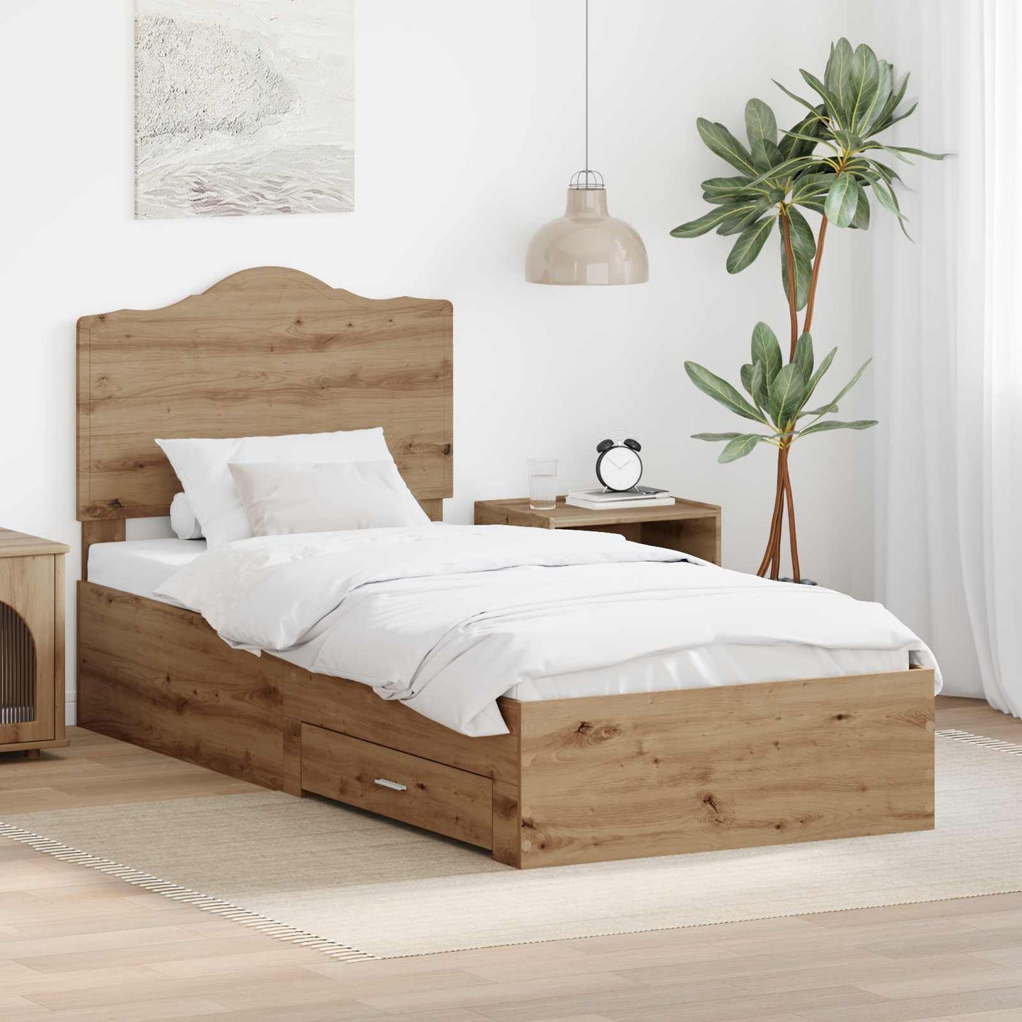 Bedframe met hoofdeinde Artisan Eiken 100 x 200 cm Bewerkt hout is nu te koop bij PeponiXL, paradijselijk wonen!