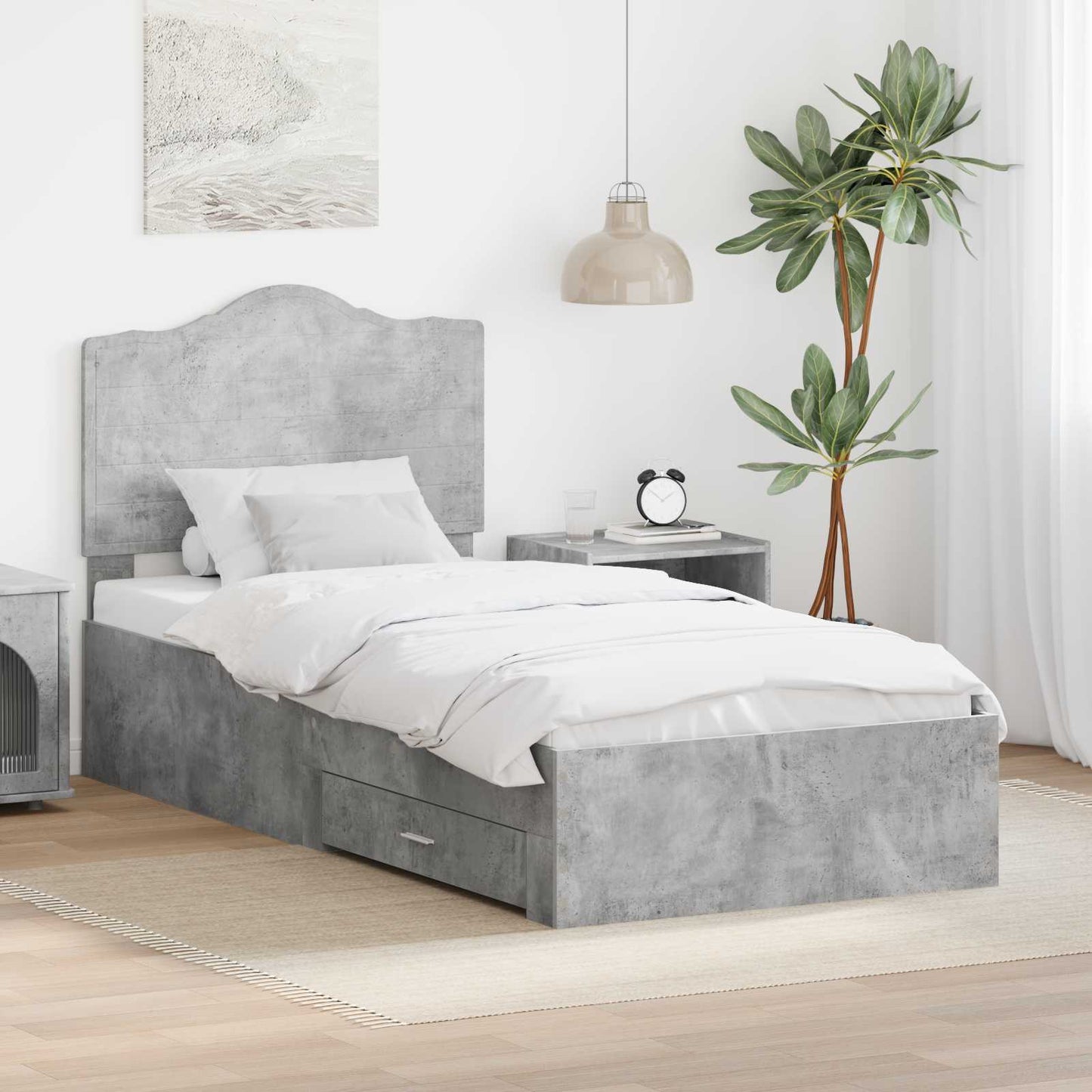 Bedframe met hoofdeinde Beton Grijs 90 x 200 cm Bewerkt hout is nu te koop bij PeponiXL, paradijselijk wonen!