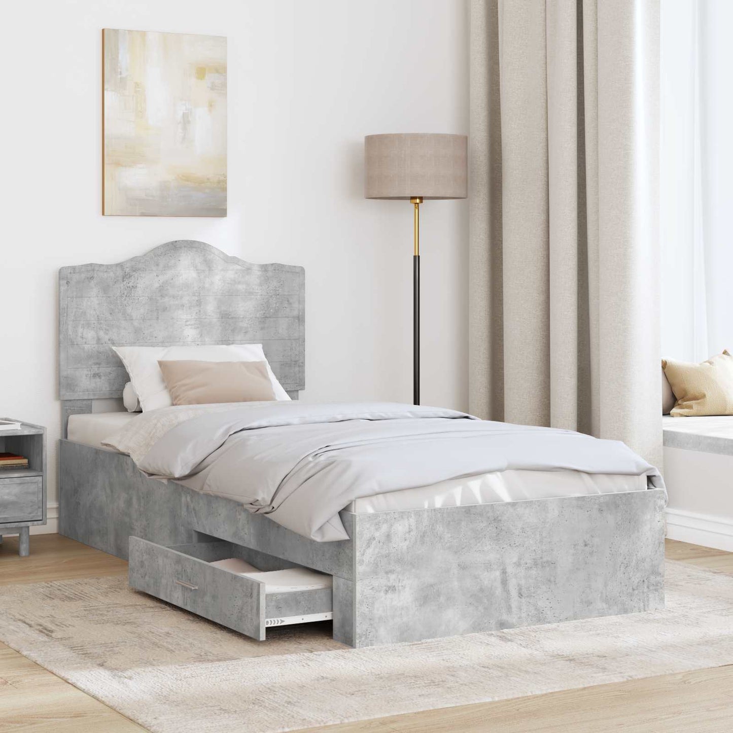 Bedframe met hoofdeinde Beton Grijs 90 x 200 cm Bewerkt hout is nu te koop bij PeponiXL, paradijselijk wonen!