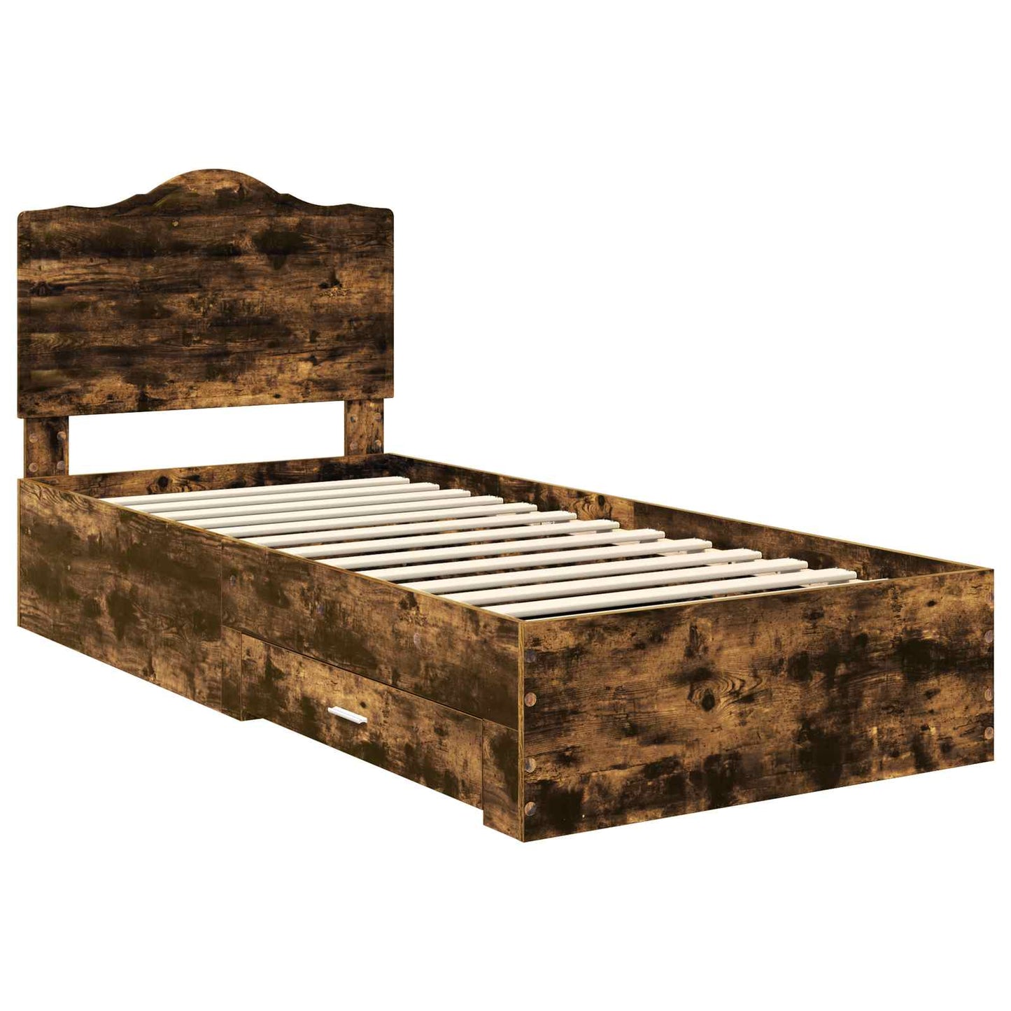 Bedframe met hoofdeinde Gerookt eiken 90 x 200 cm Bewerkt hout is nu te koop bij PeponiXL, paradijselijk wonen!