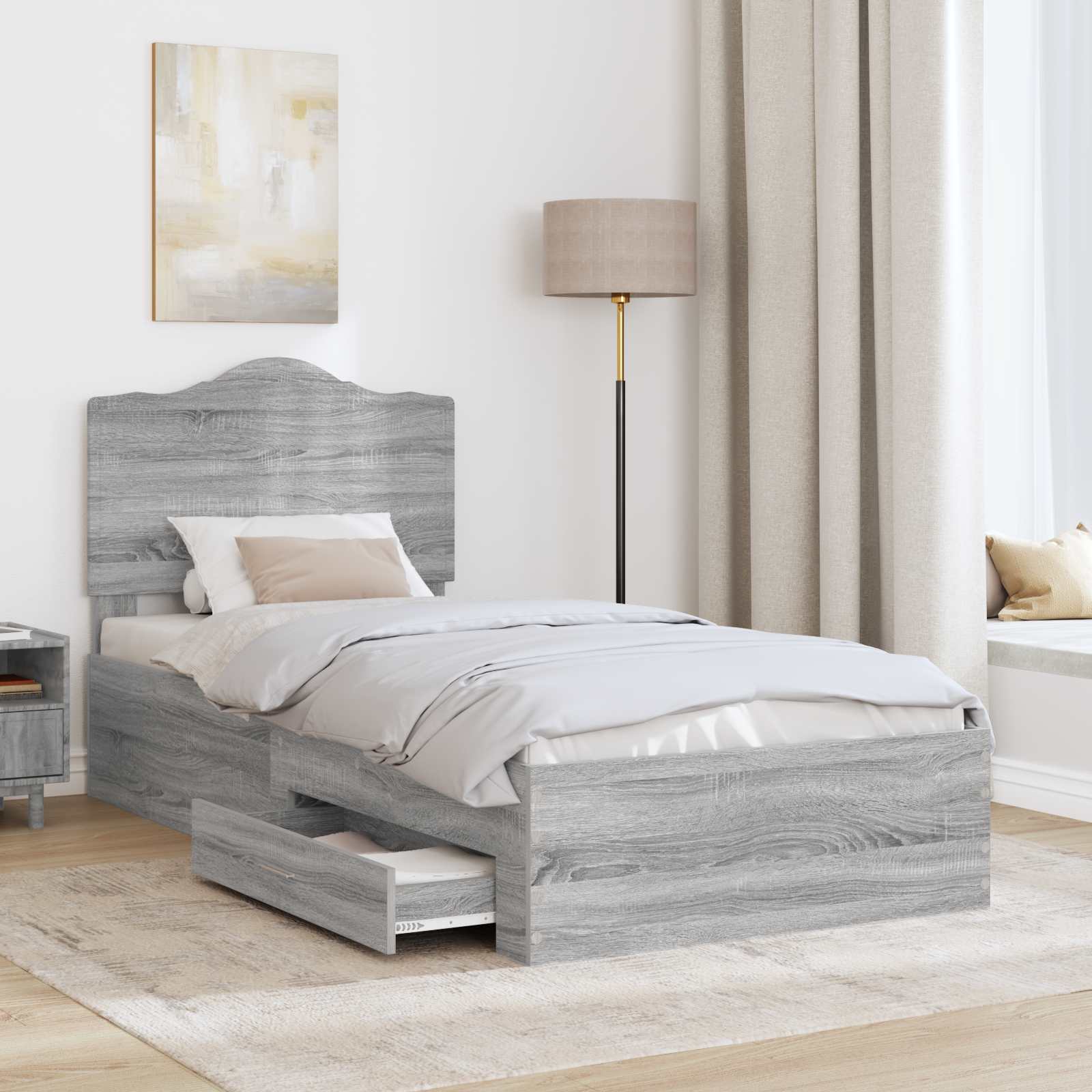 Bedframe met hoofdeinde Grijs Sonoma 90 x 200 cm Bewerkt hout is nu te koop bij PeponiXL, paradijselijk wonen!