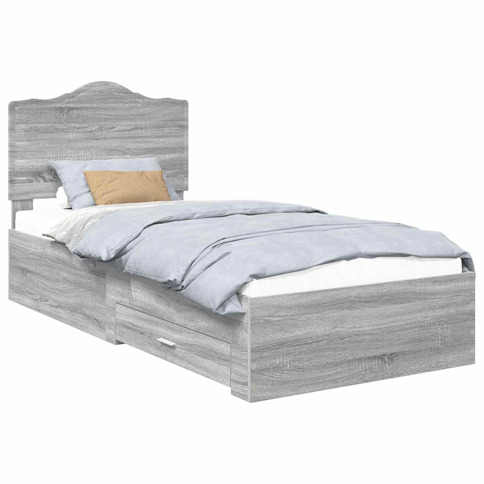 Bedframe met hoofdeinde Grijs Sonoma 90 x 200 cm Bewerkt hout is nu te koop bij PeponiXL, paradijselijk wonen!