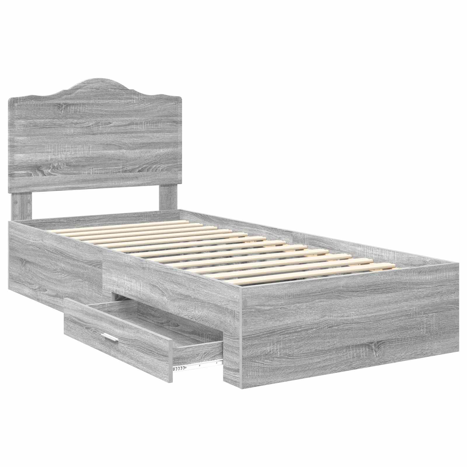 Bedframe met hoofdeinde Grijs Sonoma 90 x 200 cm Bewerkt hout is nu te koop bij PeponiXL, paradijselijk wonen!
