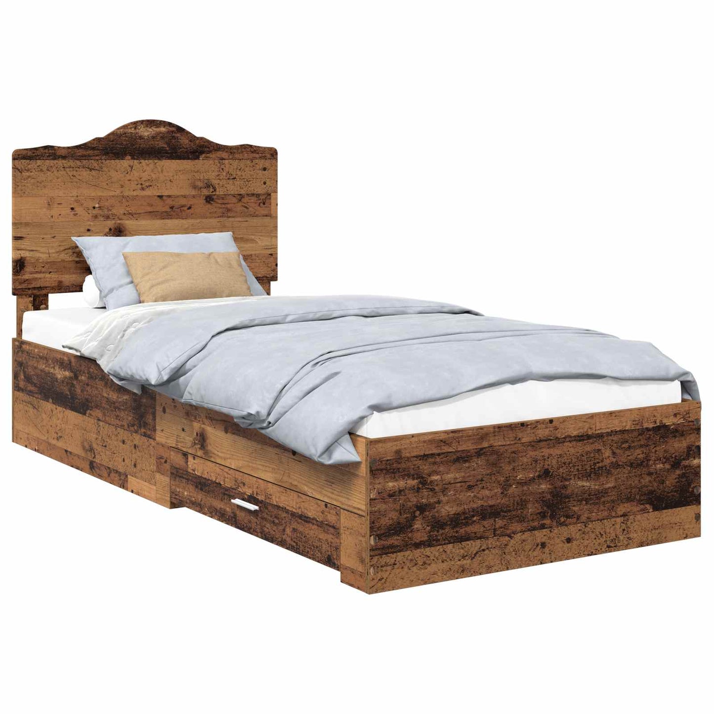 Bedframe met hoofdeinde Oudhout 90 x 200 cm Bewerkt hout is nu te koop bij PeponiXL, paradijselijk wonen!