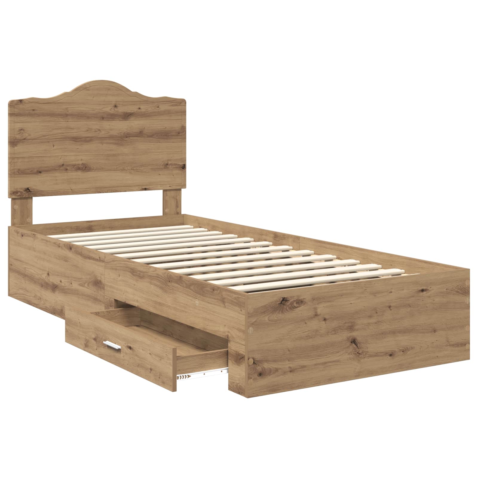 Bedframe met hoofdeinde Artisan Eiken 90 x 200 cm Bewerkt hout is nu te koop bij PeponiXL, paradijselijk wonen!