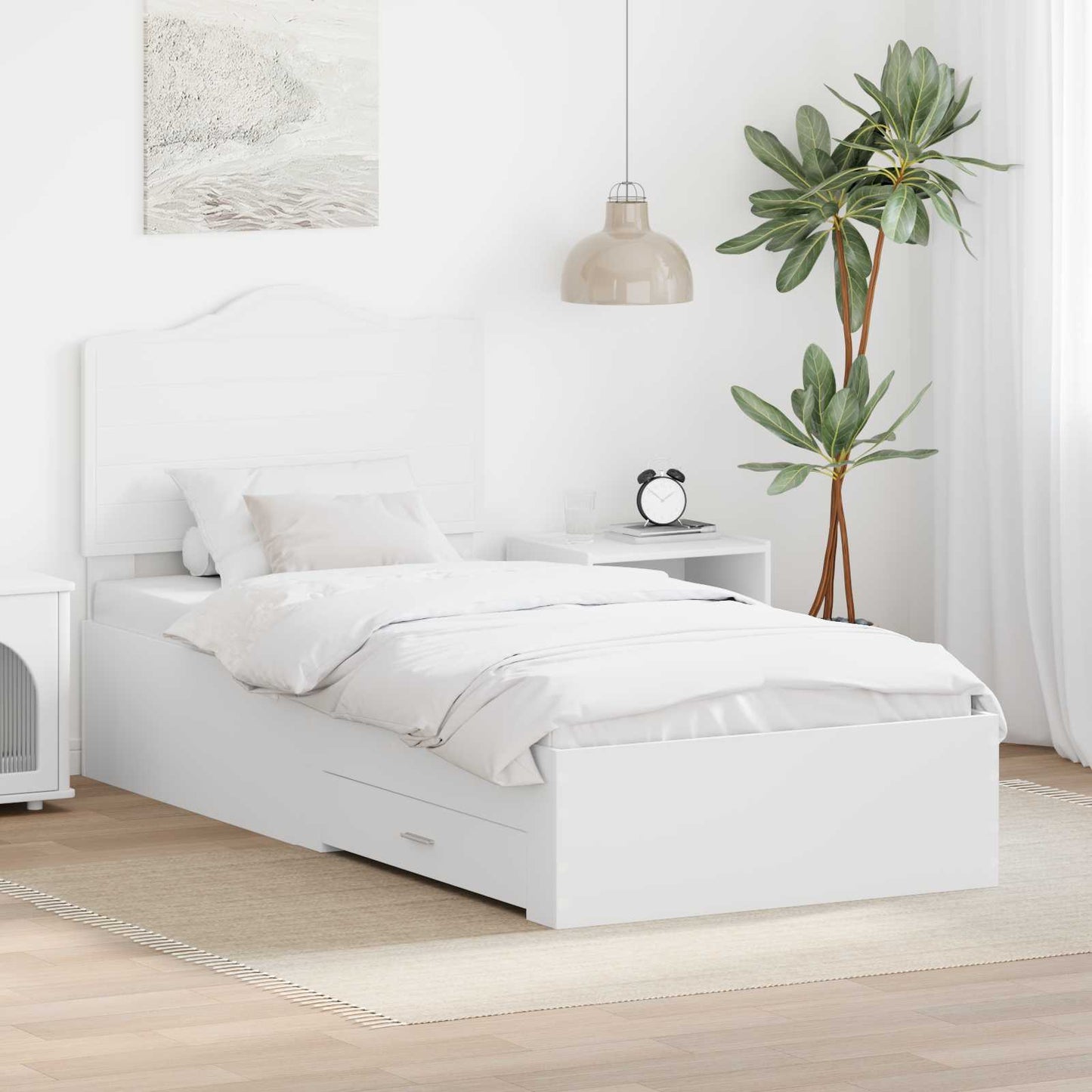 Bedframe met hoofdeinde met lade Wit 90 x 190 cm Bewerkt hout is nu te koop bij PeponiXL, paradijselijk wonen!