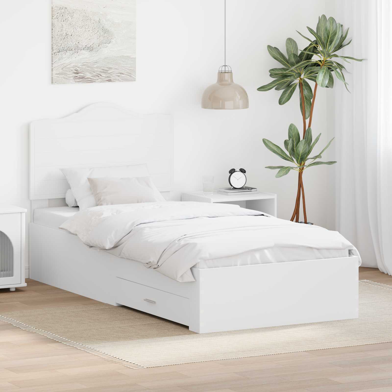 Bedframe met hoofdeinde met lade Wit 90 x 190 cm Bewerkt hout is nu te koop bij PeponiXL, paradijselijk wonen!