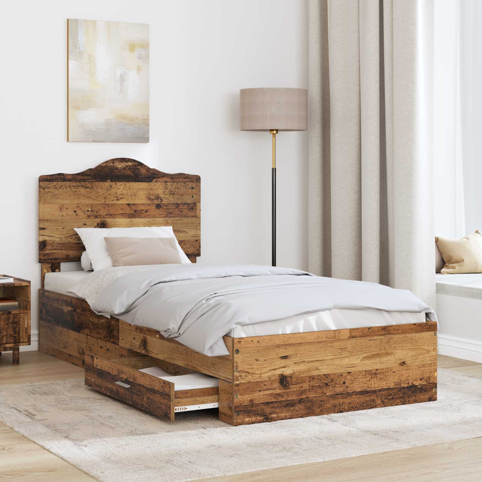Bedframe met hoofdeinde Oudhout 90 x 190 cm Bewerkt hout is nu te koop bij PeponiXL, paradijselijk wonen!