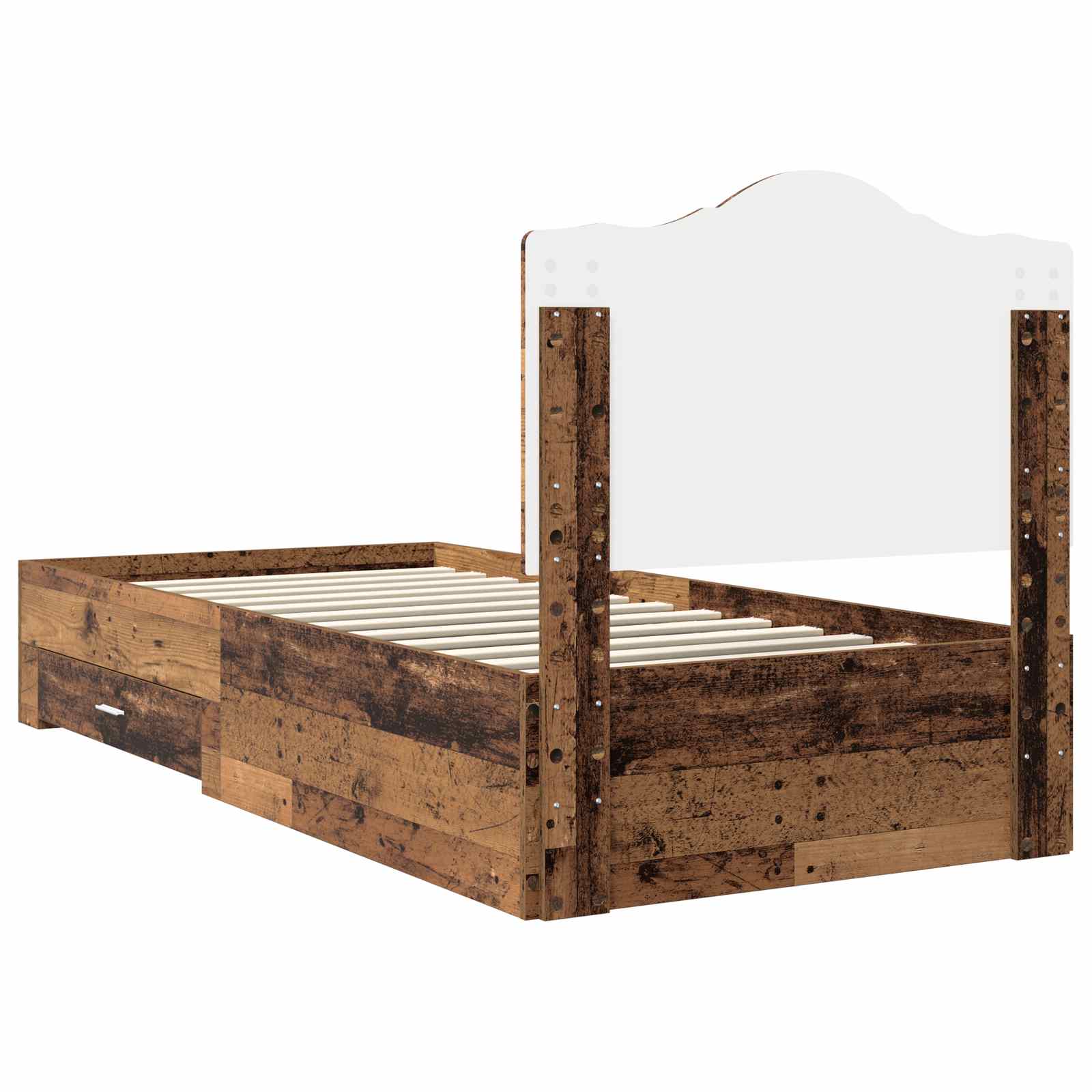Bedframe met hoofdeinde Oudhout 90 x 190 cm Bewerkt hout is nu te koop bij PeponiXL, paradijselijk wonen!