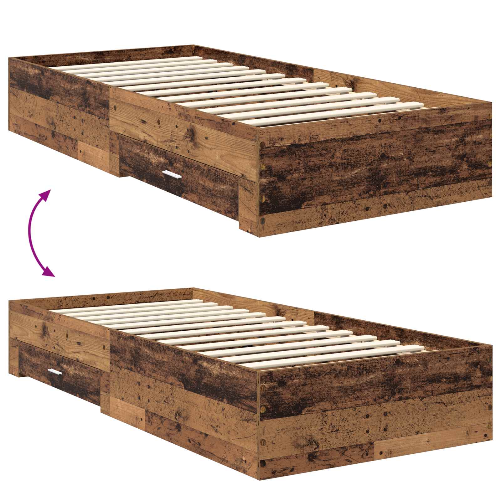 Bedframe met hoofdeinde Oudhout 90 x 190 cm Bewerkt hout is nu te koop bij PeponiXL, paradijselijk wonen!