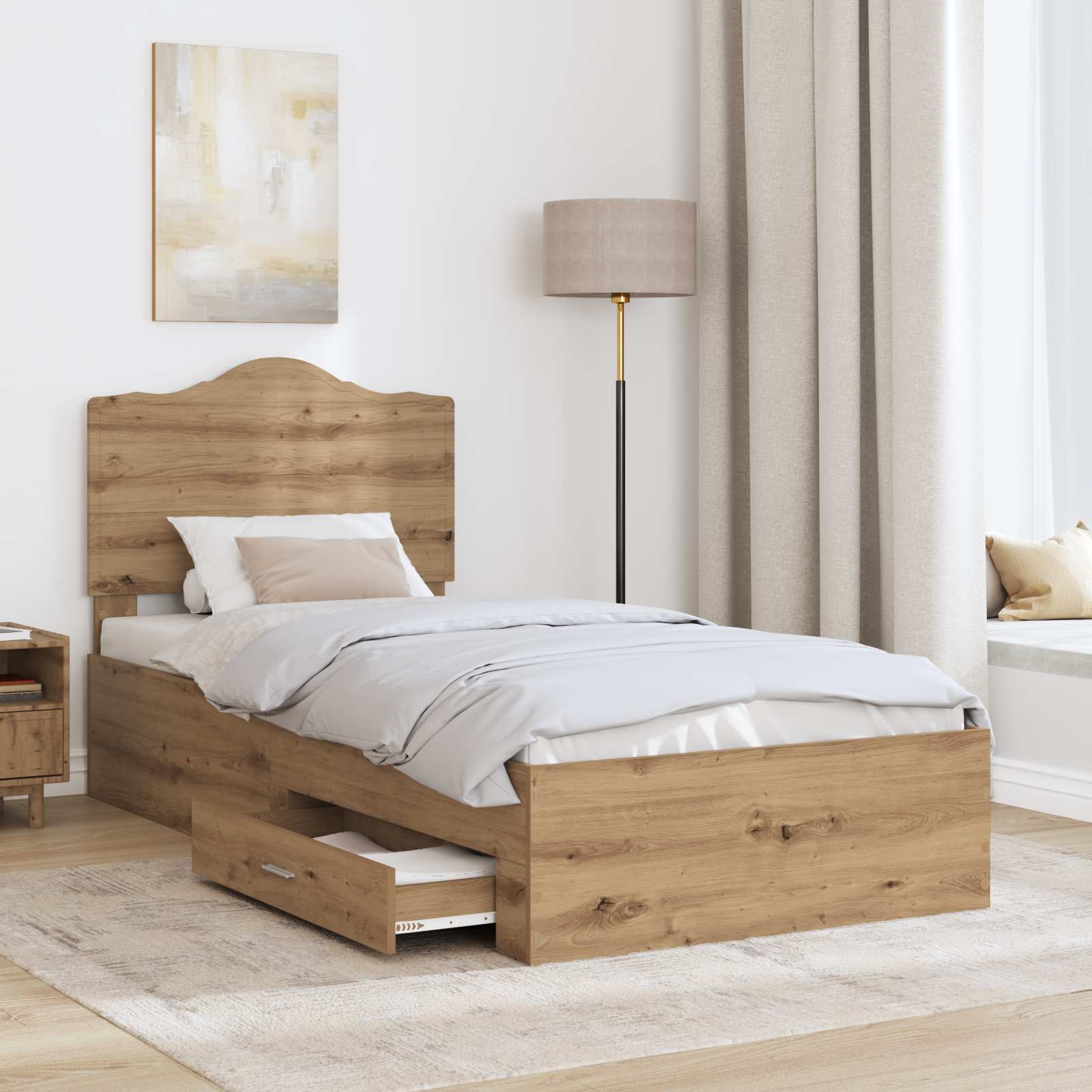 Bedframe met hoofdeinde Artisan Eiken 90 x 190 cm Bewerkt hout is nu te koop bij PeponiXL, paradijselijk wonen!