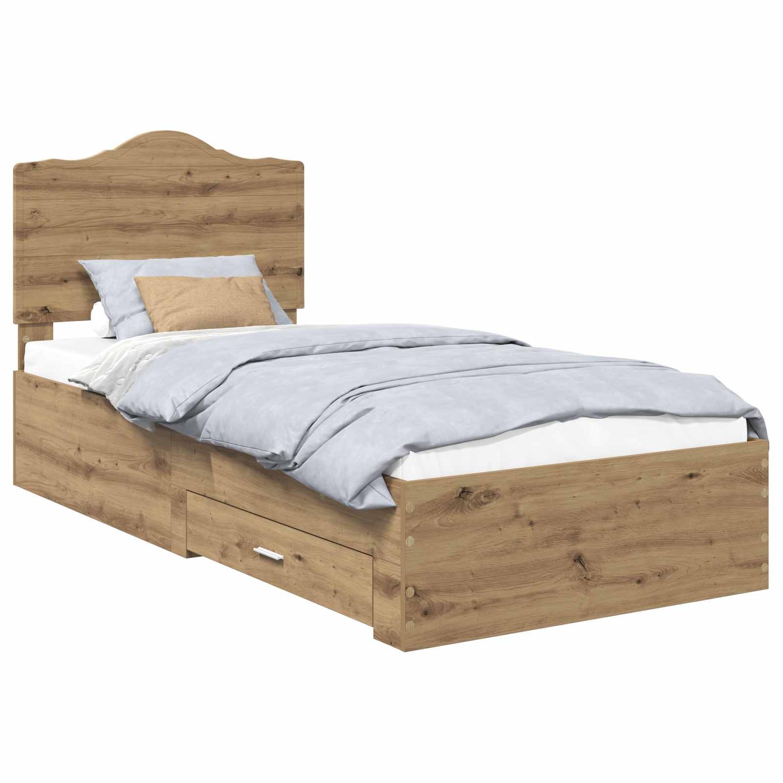 Bedframe met hoofdeinde Artisan Eiken 90 x 190 cm Bewerkt hout is nu te koop bij PeponiXL, paradijselijk wonen!