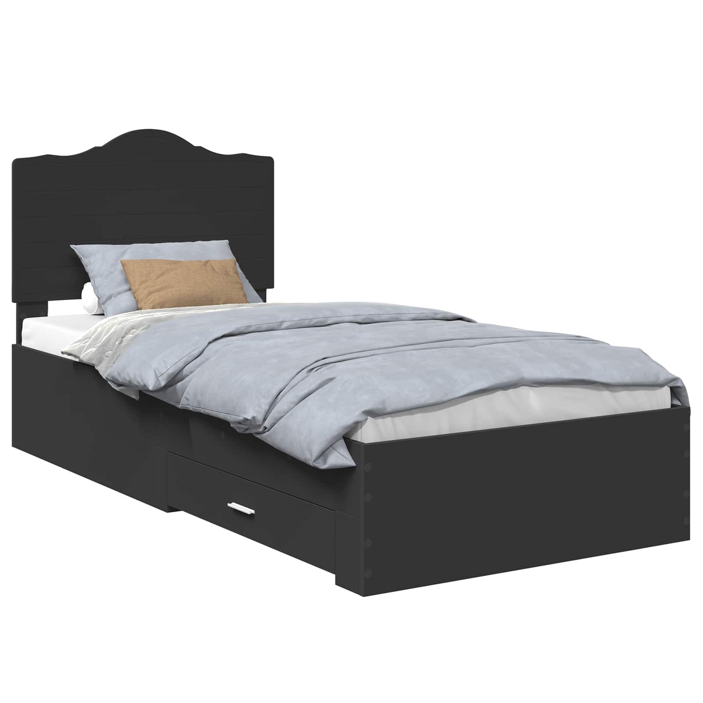 Bedframe met hoofdeinde met lade Zwart 70 x 190 cm Bewerkt hout is nu te koop bij PeponiXL, paradijselijk wonen!