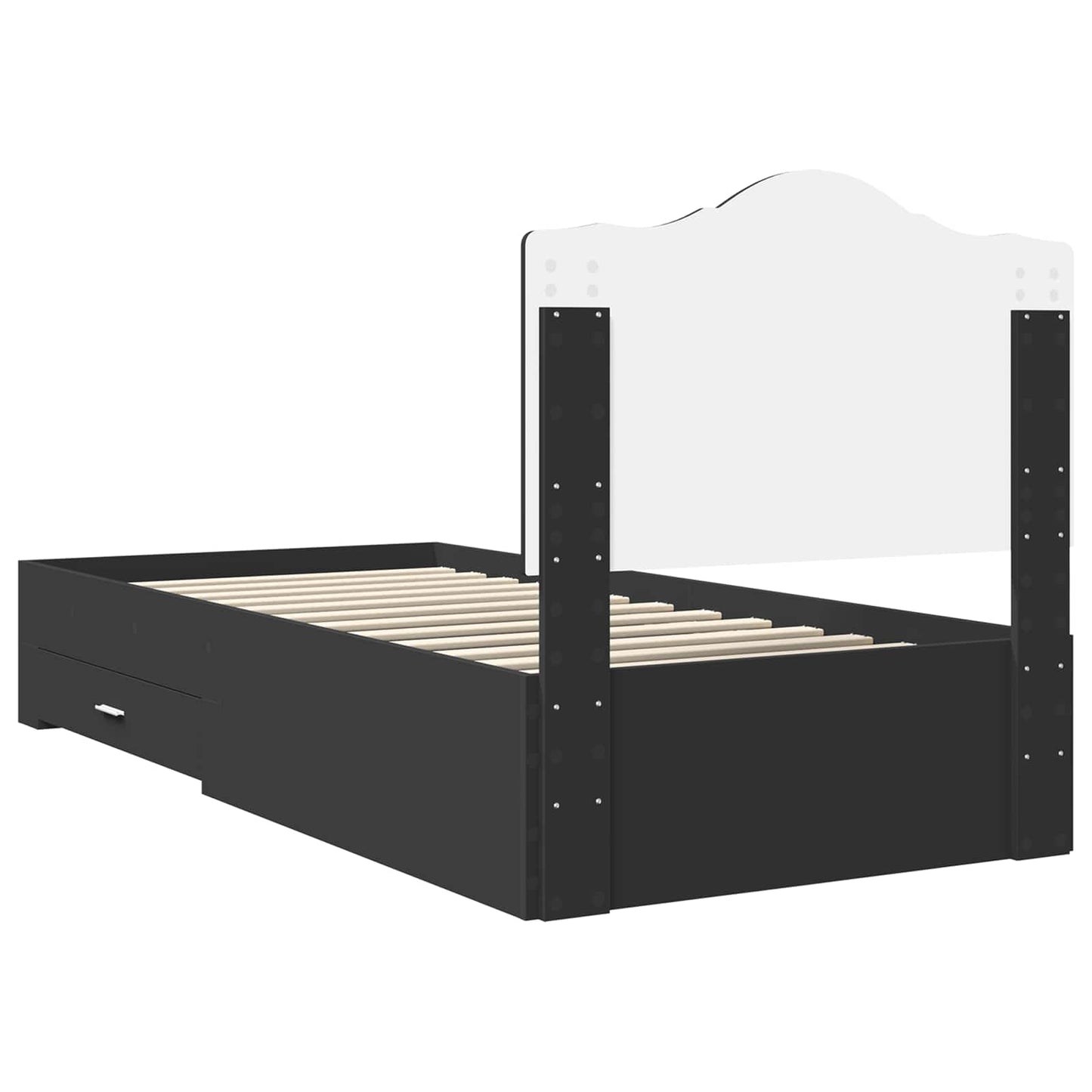 Bedframe met hoofdeinde met lade Zwart 70 x 190 cm Bewerkt hout is nu te koop bij PeponiXL, paradijselijk wonen!