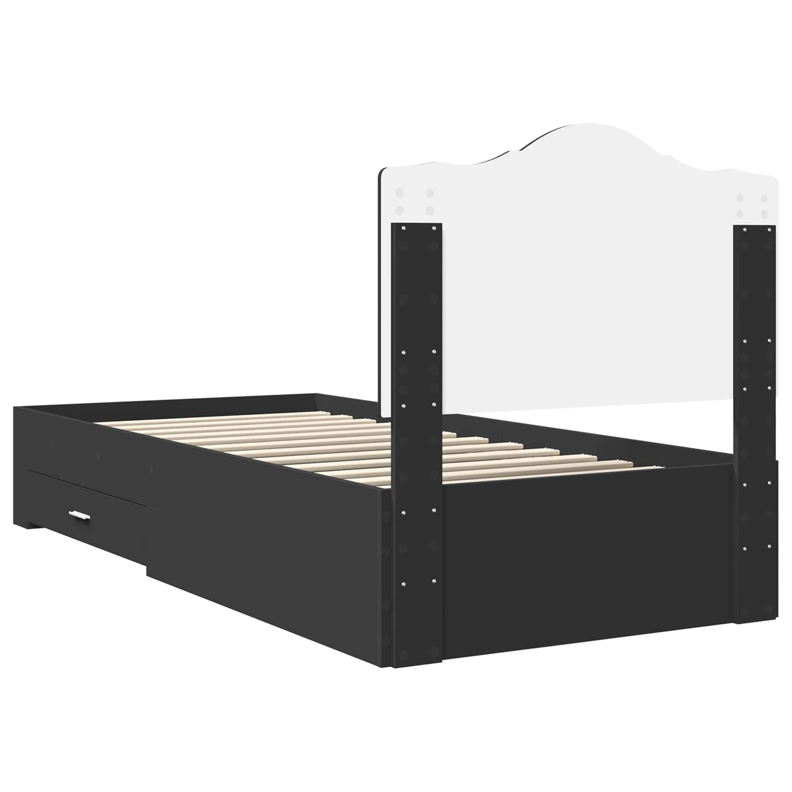 Bedframe met hoofdeinde met lade Zwart 70 x 190 cm Bewerkt hout is nu te koop bij PeponiXL, paradijselijk wonen!