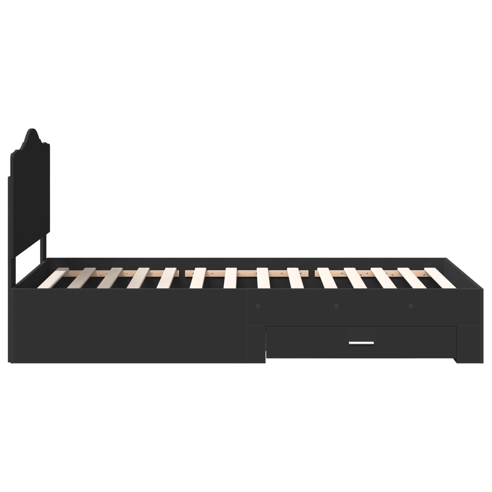Bedframe met hoofdeinde met lade Zwart 70 x 190 cm Bewerkt hout is nu te koop bij PeponiXL, paradijselijk wonen!