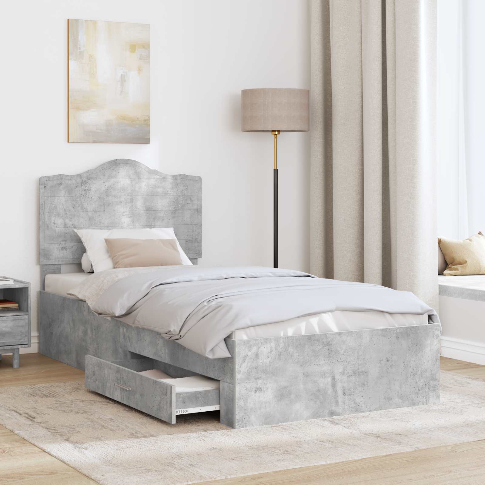 Bedframe met hoofdeinde Beton Grijs 70 x 190 cm Bewerkt hout is nu te koop bij PeponiXL, paradijselijk wonen!