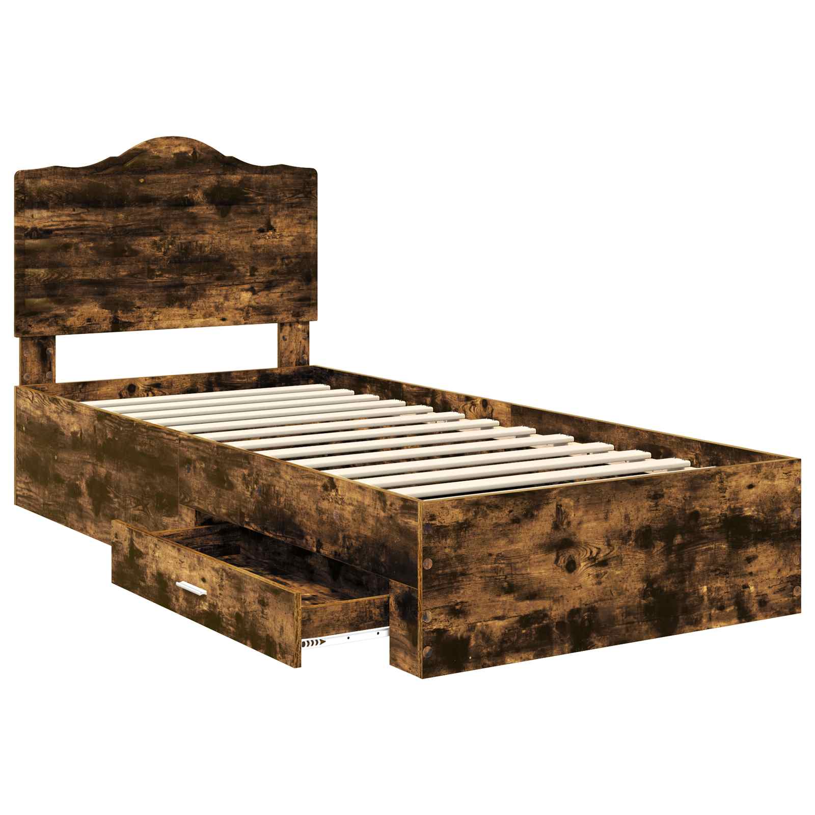 Bedframe met hoofdeinde Gerookt eiken 70 x 190 cm Bewerkt hout is nu te koop bij PeponiXL, paradijselijk wonen!