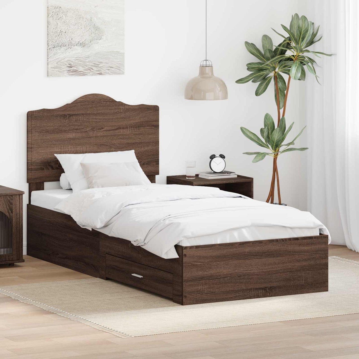 Bedframe met hoofdeinde Bruin Eiken 70 x 190 cm Bewerkt hout is nu te koop bij PeponiXL, paradijselijk wonen!
