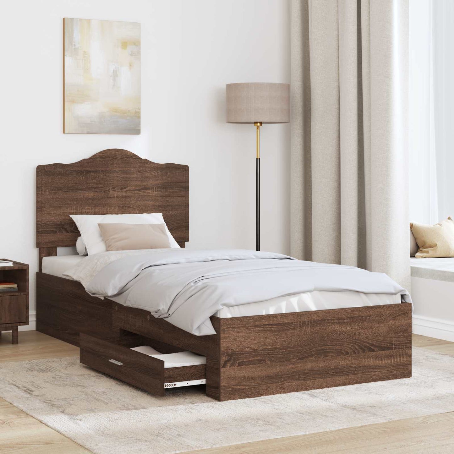 Bedframe met hoofdeinde Bruin Eiken 70 x 190 cm Bewerkt hout is nu te koop bij PeponiXL, paradijselijk wonen!