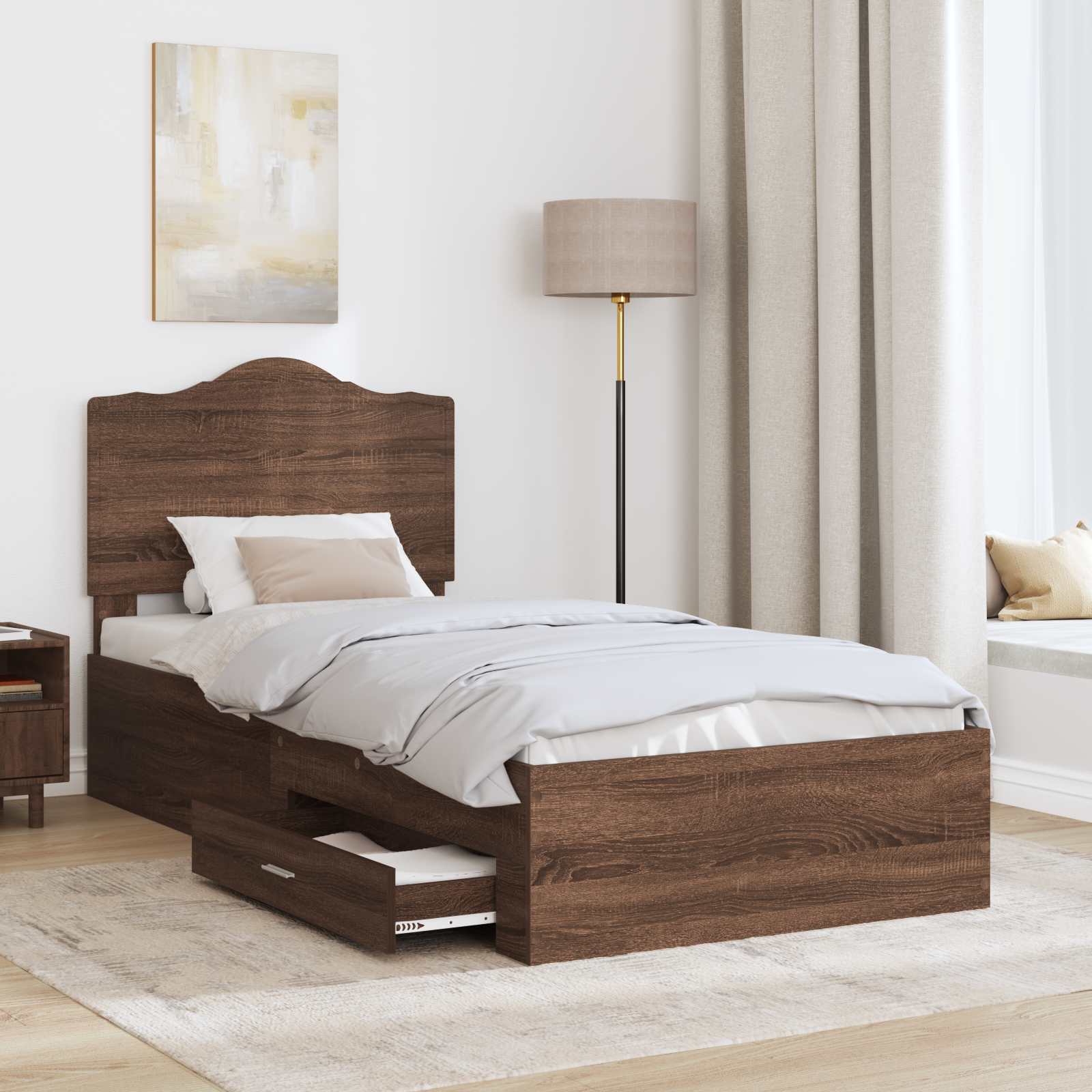 Bedframe met hoofdeinde Bruin Eiken 70 x 190 cm Bewerkt hout is nu te koop bij PeponiXL, paradijselijk wonen!
