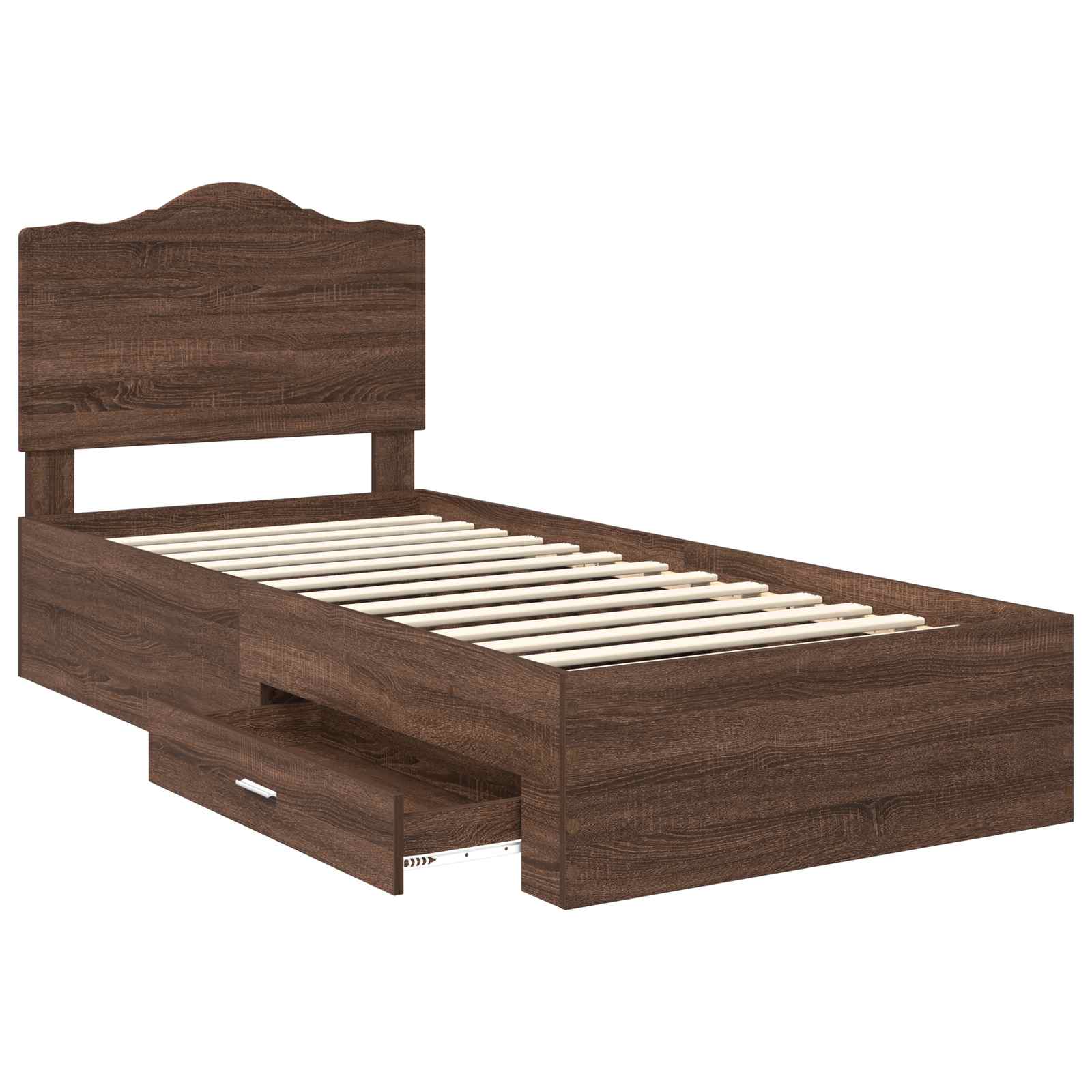 Bedframe met hoofdeinde Bruin Eiken 70 x 190 cm Bewerkt hout is nu te koop bij PeponiXL, paradijselijk wonen!