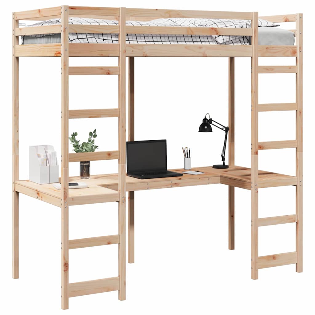 Hoogslaper bedframe Naturel 90 x 200 cm Massief grenenhout is nu te koop bij PeponiXL, paradijselijk wonen!