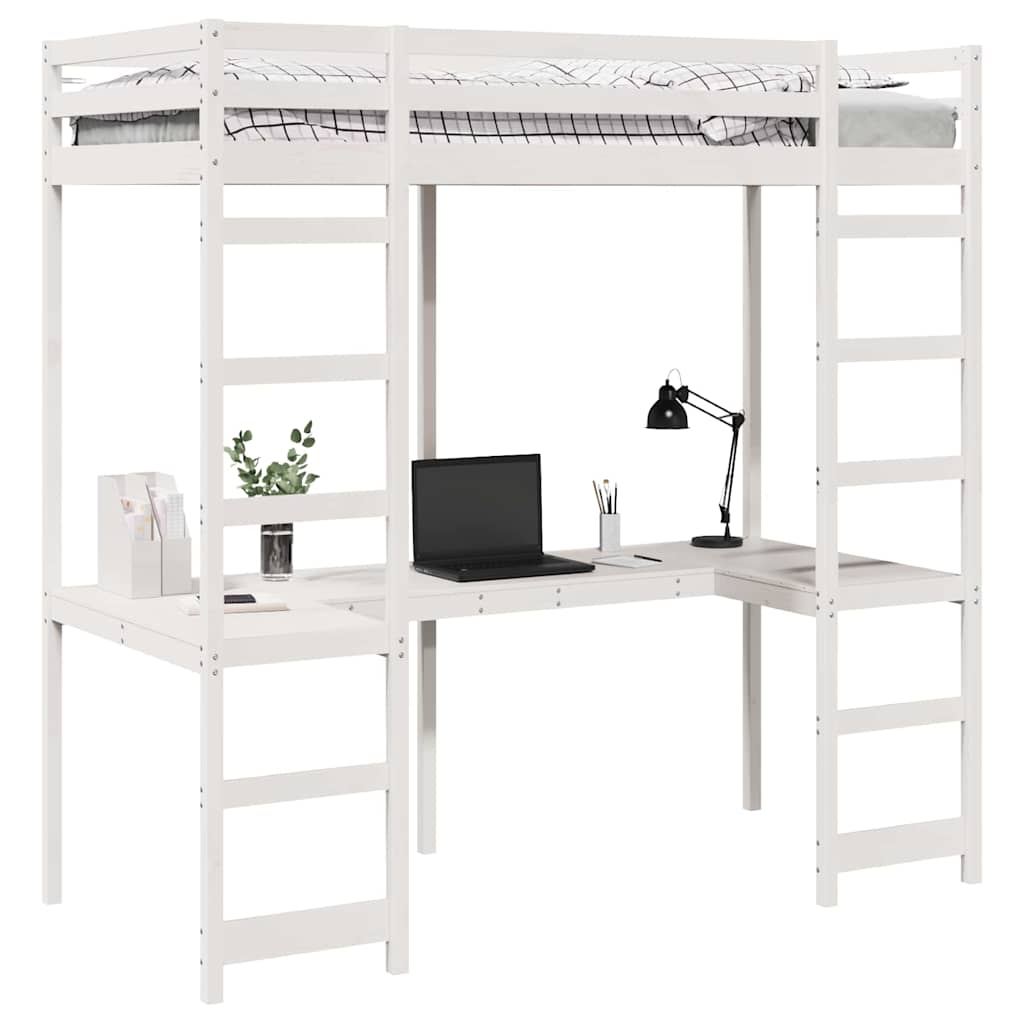 Hoogslaper bedframe Wit 80 x 200 cm Massief grenenhout is nu te koop bij PeponiXL, paradijselijk wonen!