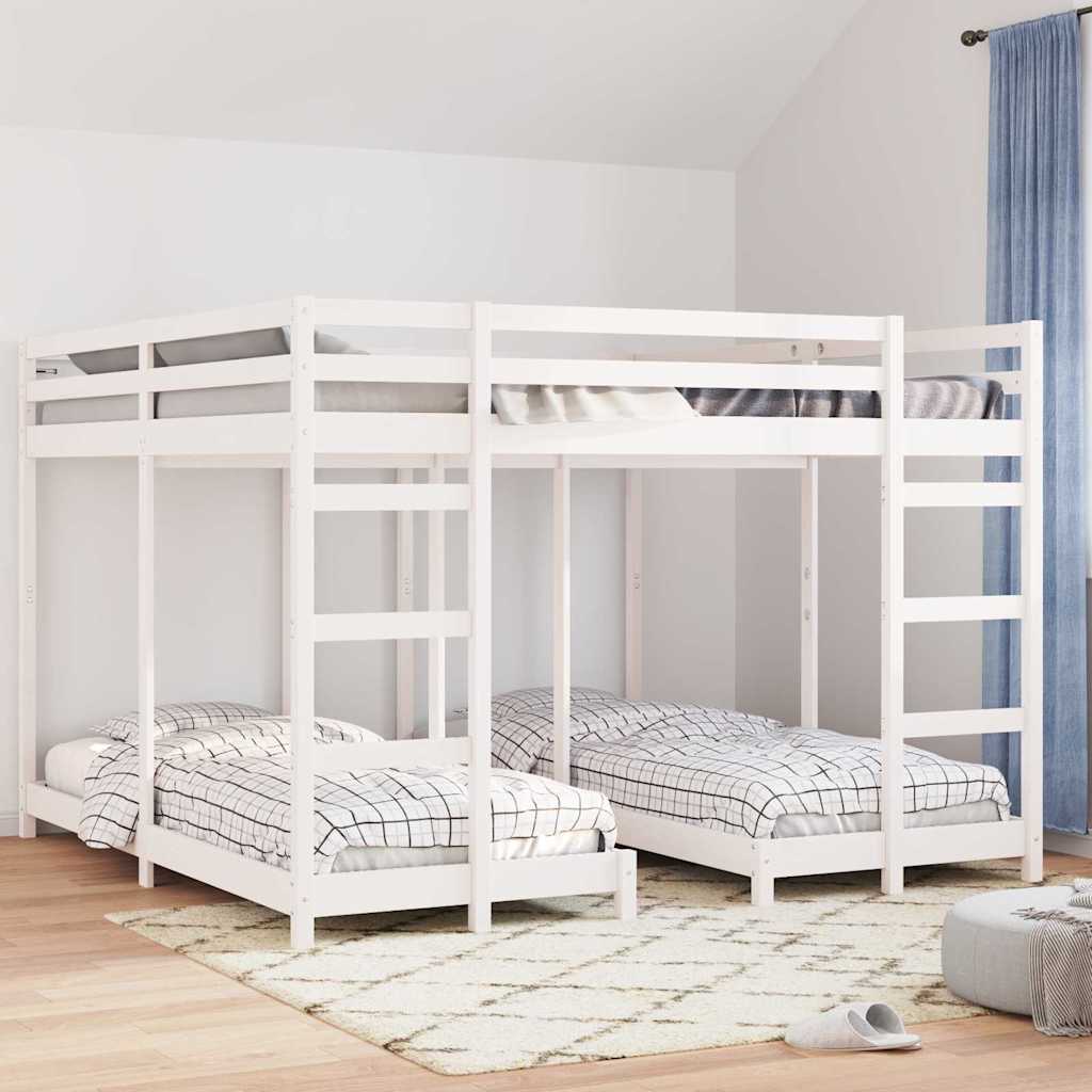 Drie-hoog Bunk Bed Frame Wit 200 x 200 cm Massief grenenhout is nu te koop bij PeponiXL, paradijselijk wonen!