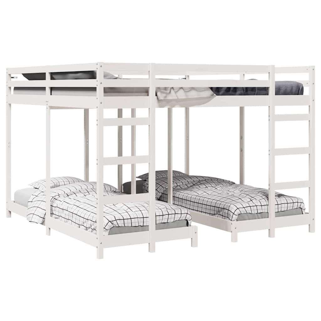 Drie-hoog Bunk Bed Frame Wit 200 x 200 cm Massief grenenhout is nu te koop bij PeponiXL, paradijselijk wonen!