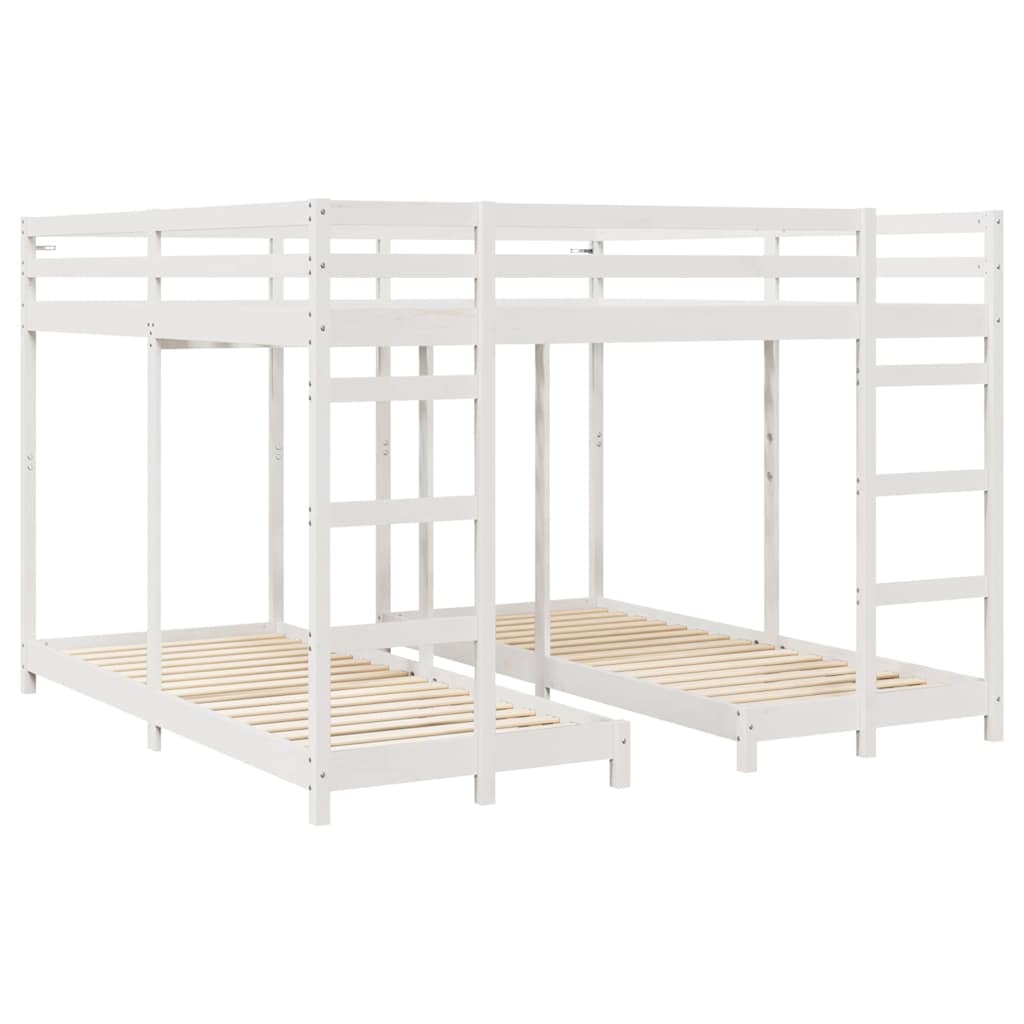 Drie-hoog Bunk Bed Frame Wit 200 x 200 cm Massief grenenhout is nu te koop bij PeponiXL, paradijselijk wonen!