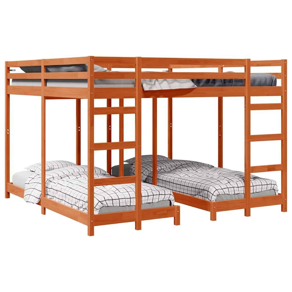 Drie-hoog Bunk Bed Frame Wasbruin 200 x 200 cm is nu te koop bij PeponiXL, paradijselijk wonen!