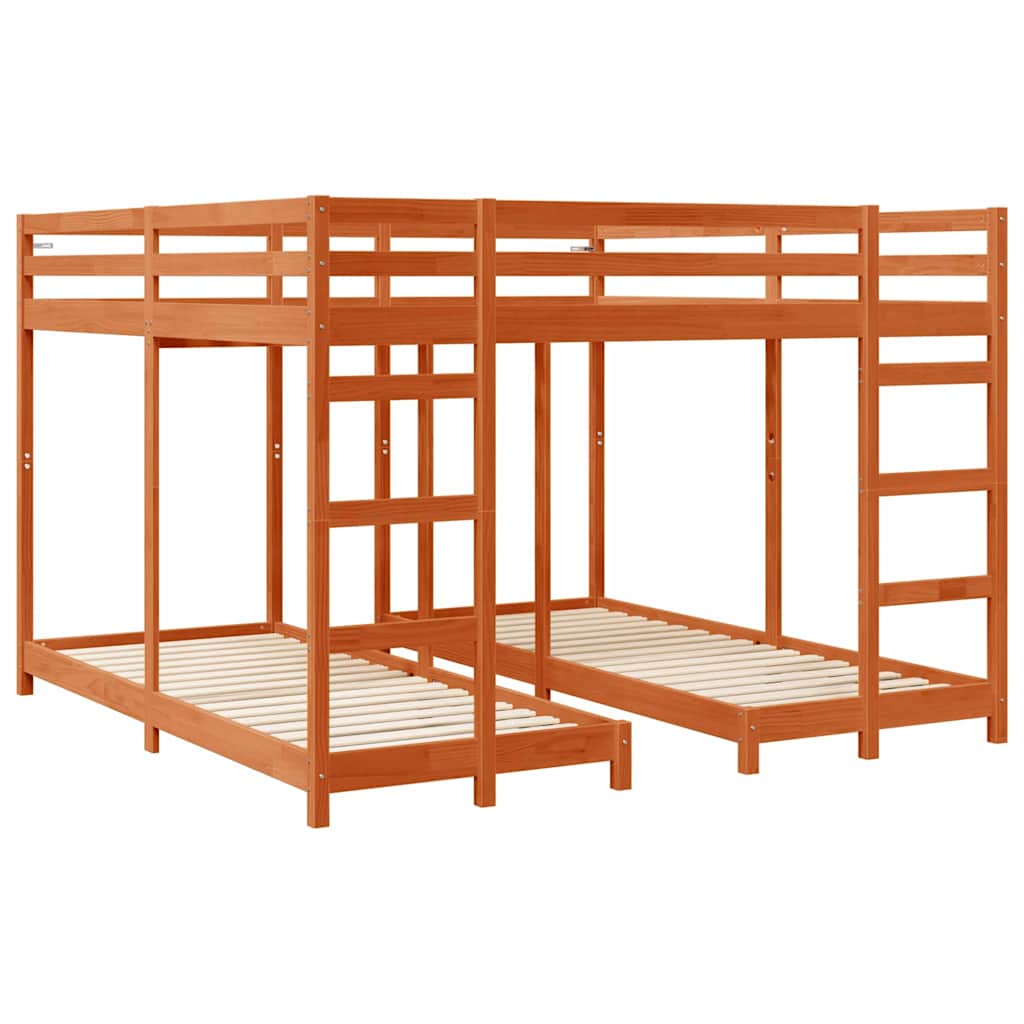 Drie-hoog Bunk Bed Frame Wasbruin 200 x 200 cm is nu te koop bij PeponiXL, paradijselijk wonen!