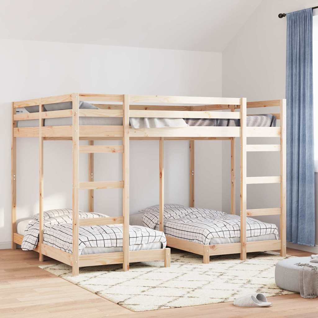 Drie-hoog Bunk Bed Frame Bruin 160 x 200 cm Massief grenenhout is nu te koop bij PeponiXL, paradijselijk wonen!