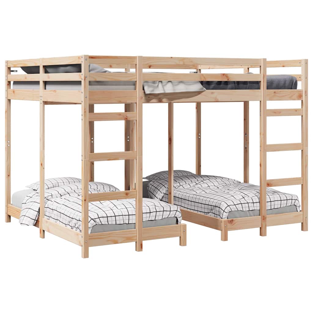 Drie-hoog Bunk Bed Frame Bruin 160 x 200 cm Massief grenenhout is nu te koop bij PeponiXL, paradijselijk wonen!