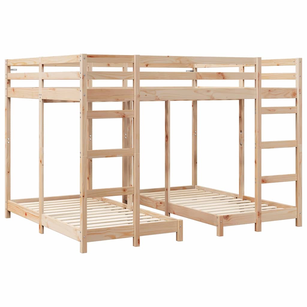 Drie-hoog Bunk Bed Frame Bruin 160 x 200 cm Massief grenenhout is nu te koop bij PeponiXL, paradijselijk wonen!