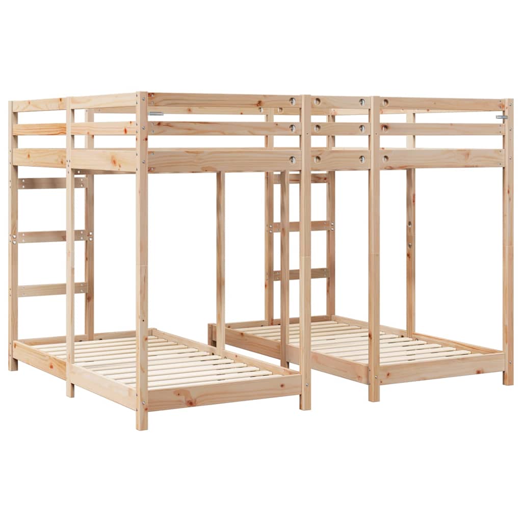 Drie-hoog Bunk Bed Frame Bruin 160 x 200 cm Massief grenenhout is nu te koop bij PeponiXL, paradijselijk wonen!
