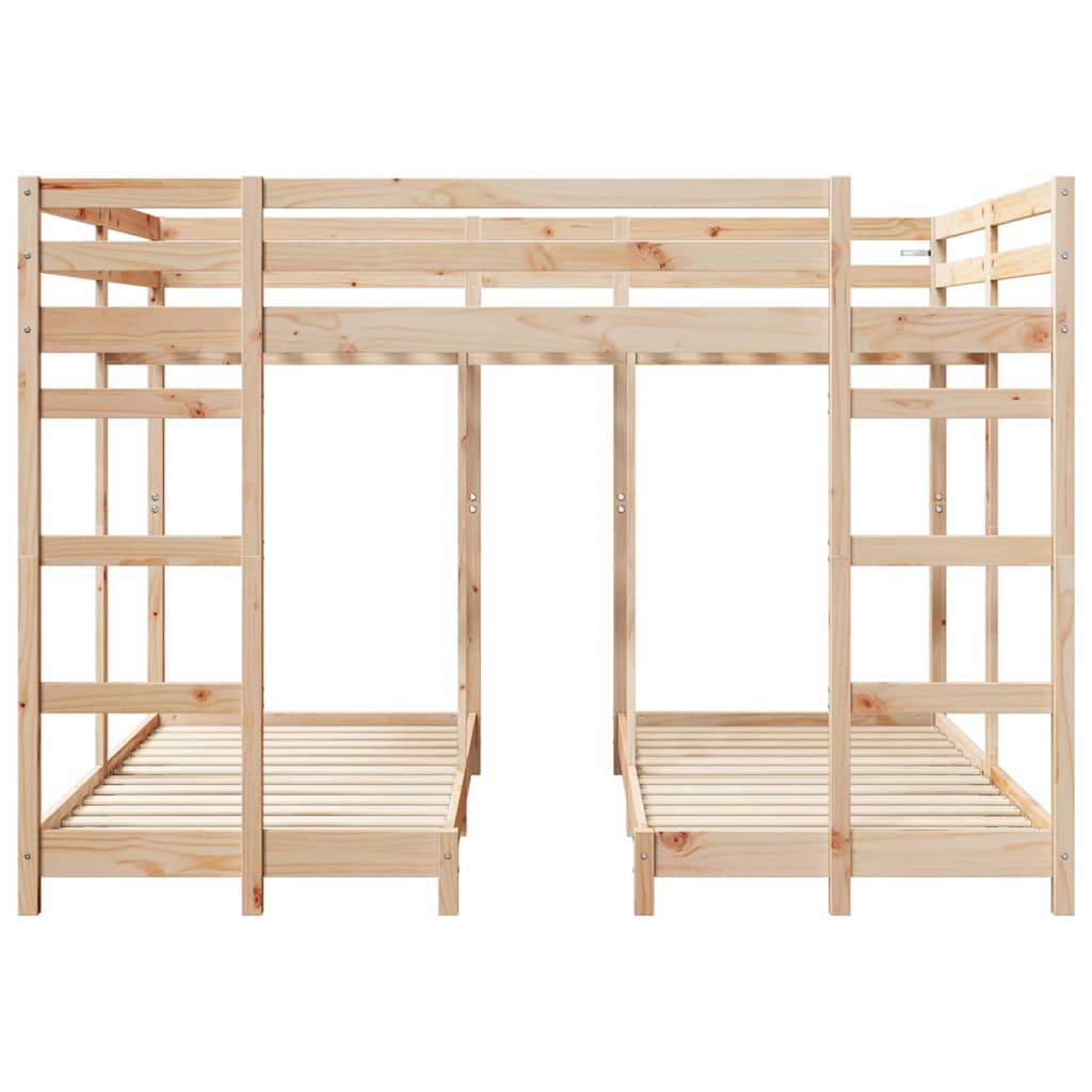 Drie-hoog Bunk Bed Frame Bruin 160 x 200 cm Massief grenenhout is nu te koop bij PeponiXL, paradijselijk wonen!