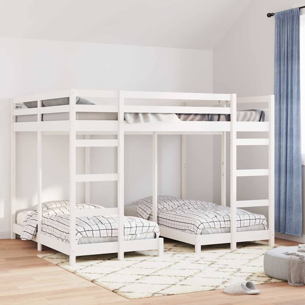 Drie-hoog Bunk Bed Frame Wit 160 x 200 cm Massief grenenhout is nu te koop bij PeponiXL, paradijselijk wonen!