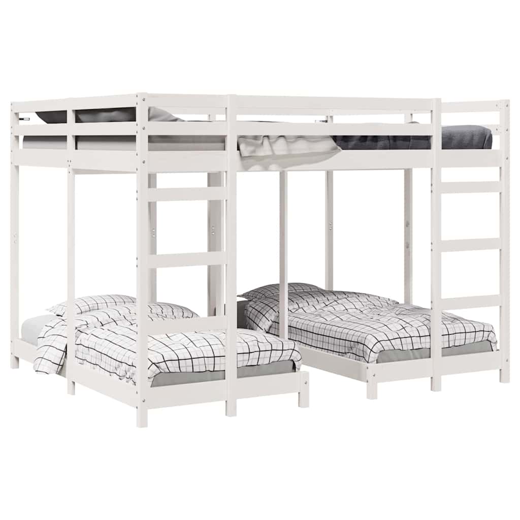 Drie-hoog Bunk Bed Frame Wit 160 x 200 cm Massief grenenhout is nu te koop bij PeponiXL, paradijselijk wonen!