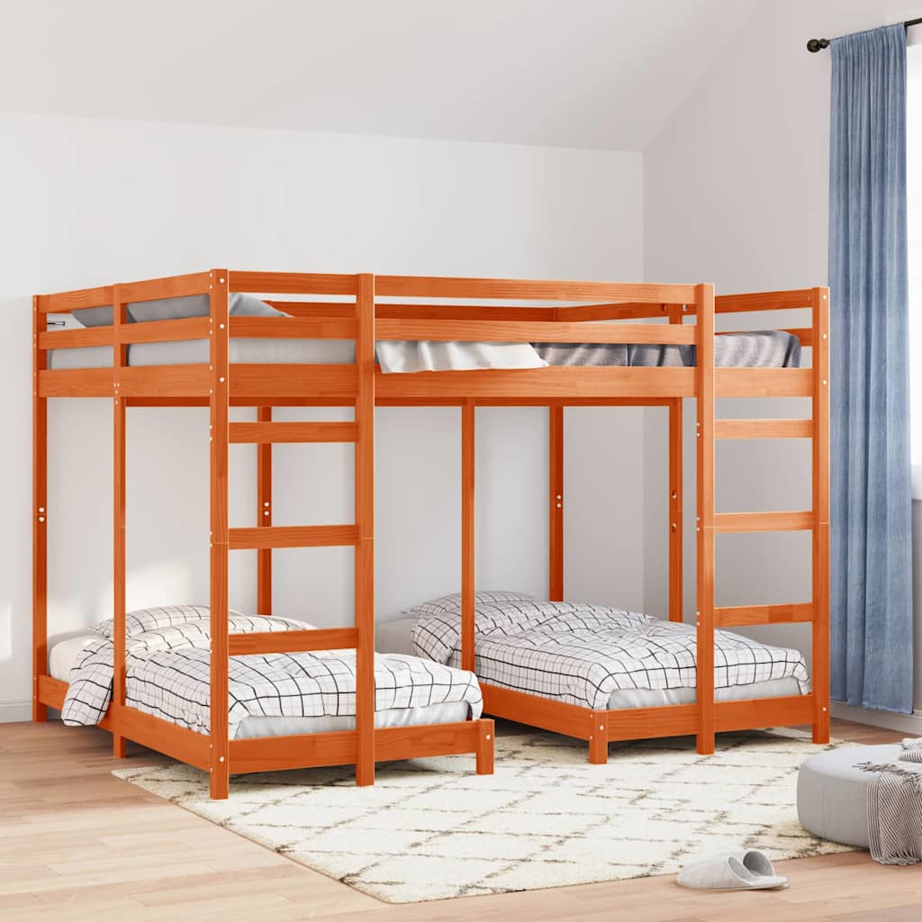 Drie-hoog Bunk Bed Frame Wasbruin 160 x 200 cm is nu te koop bij PeponiXL, paradijselijk wonen!