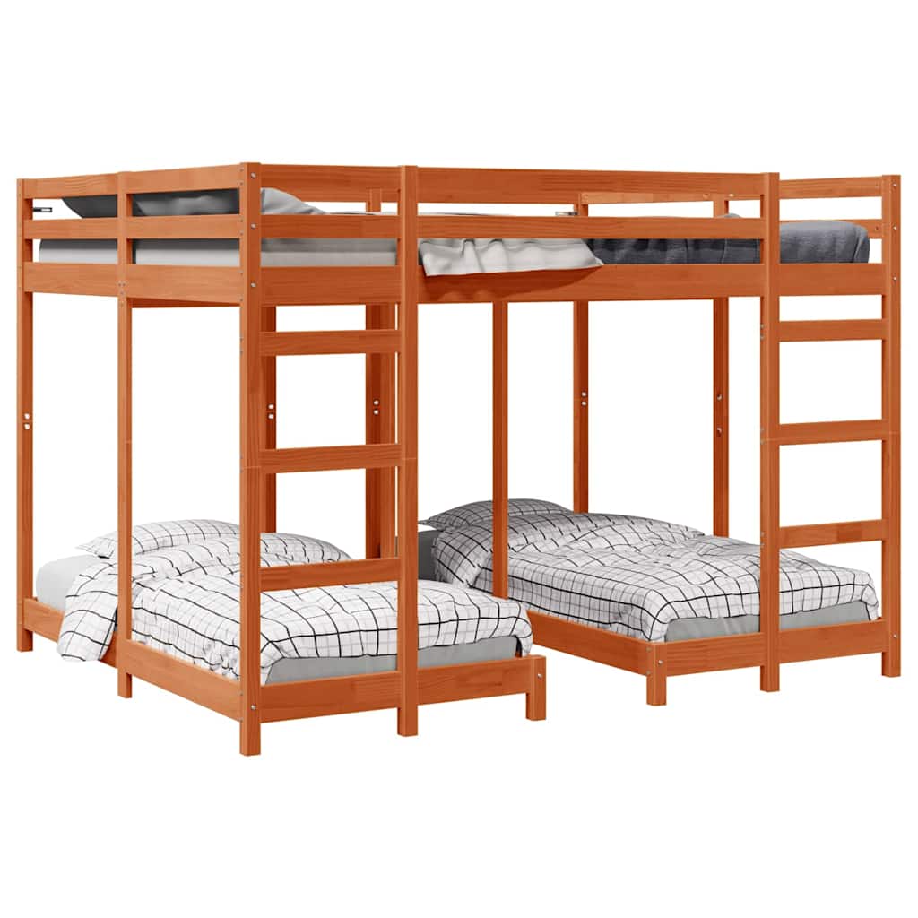 Drie-hoog Bunk Bed Frame Wasbruin 160 x 200 cm is nu te koop bij PeponiXL, paradijselijk wonen!