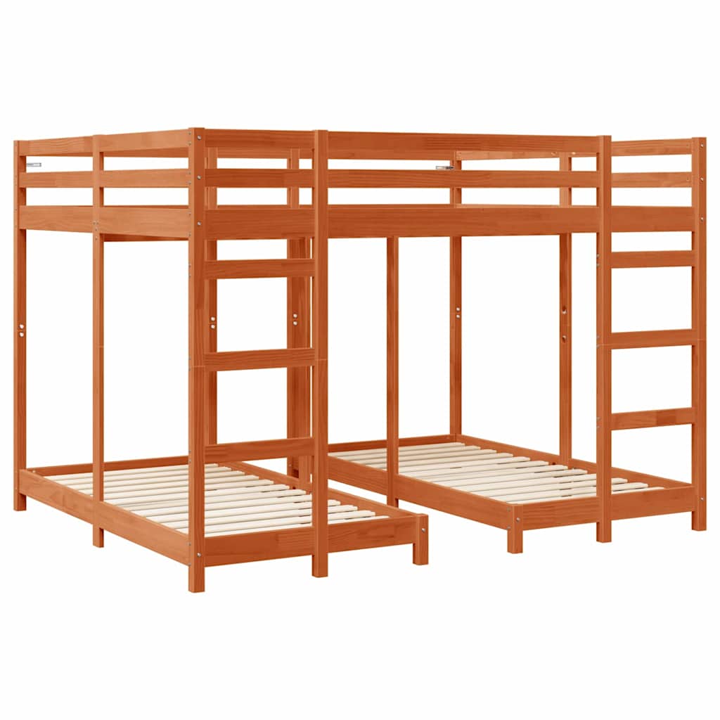 Drie-hoog Bunk Bed Frame Wasbruin 160 x 200 cm is nu te koop bij PeponiXL, paradijselijk wonen!