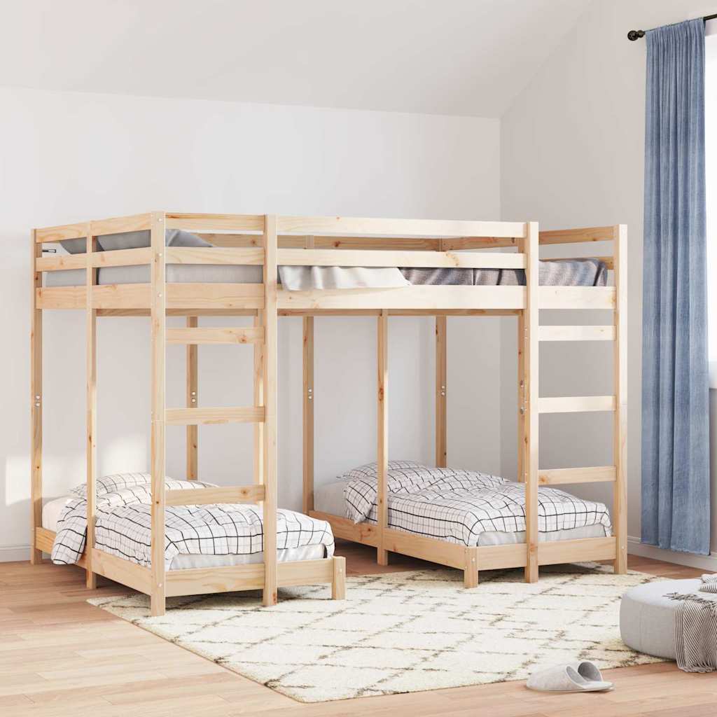 Drie-hoog Bunk Bed Frame Bruin 140 x 200 cm Massief grenenhout is nu te koop bij PeponiXL, paradijselijk wonen!