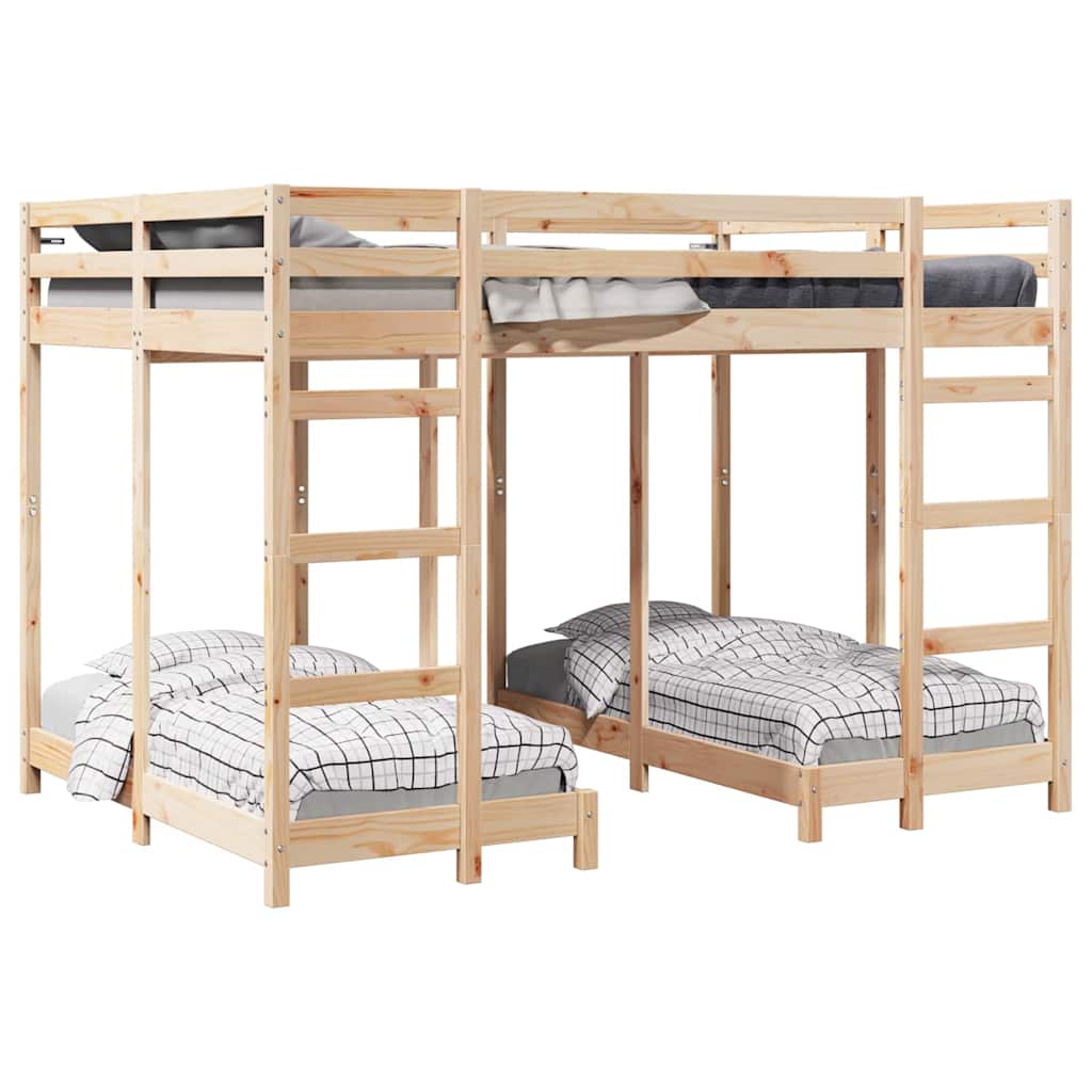 Drie-hoog Bunk Bed Frame Bruin 140 x 200 cm Massief grenenhout is nu te koop bij PeponiXL, paradijselijk wonen!