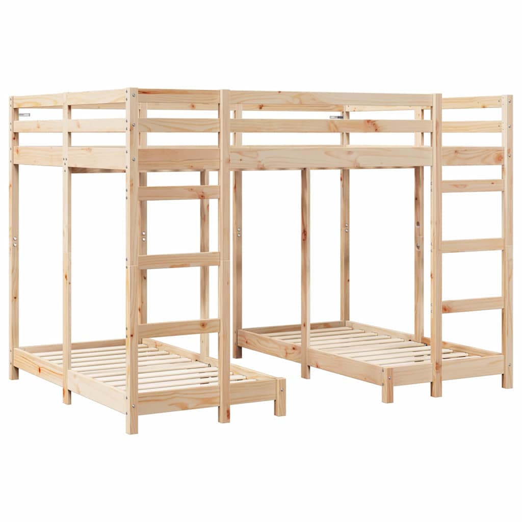 Drie-hoog Bunk Bed Frame Bruin 140 x 200 cm Massief grenenhout is nu te koop bij PeponiXL, paradijselijk wonen!